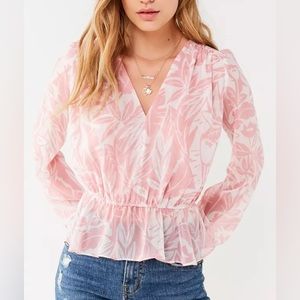 Urban Outfitters Sheer Pink and White Long Sleeve Top Size Large